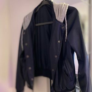 Navy Blue leather man jacket.